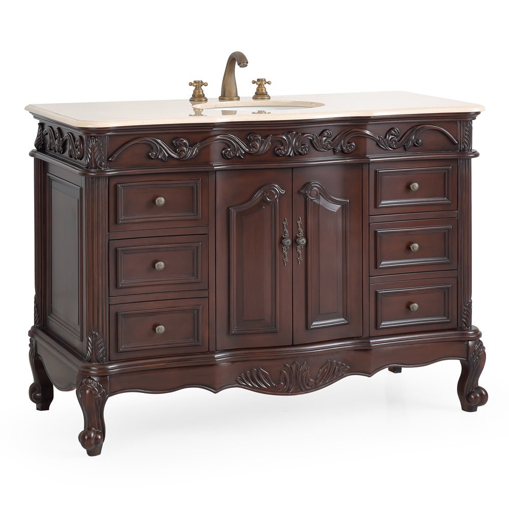 Chans Furniture SW-3882M-TK-42 42 Inch Dark Brown Traditional Style Single Sink Cream Marble Countertop Beckham Bathroom Vanity