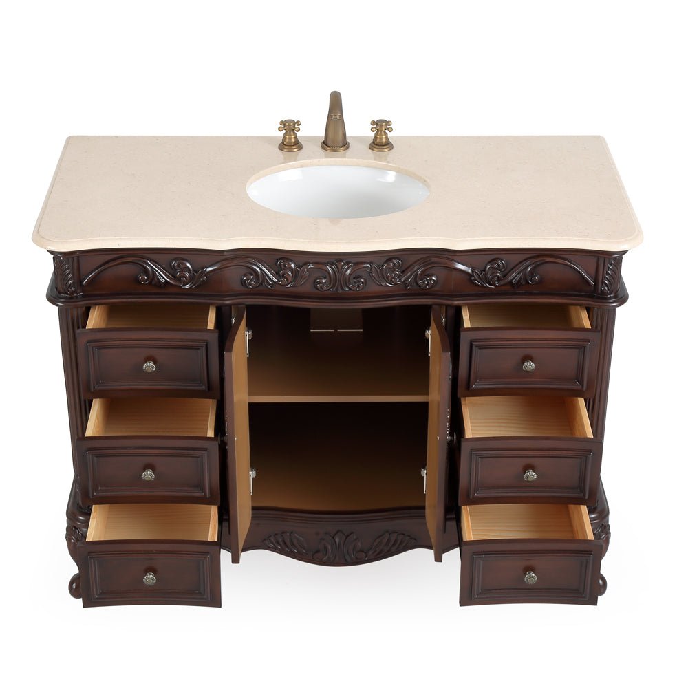 Chans Furniture SW-3882M-TK-42 42 Inch Dark Brown Traditional Style Single Sink Cream Marble Countertop Beckham Bathroom Vanity
