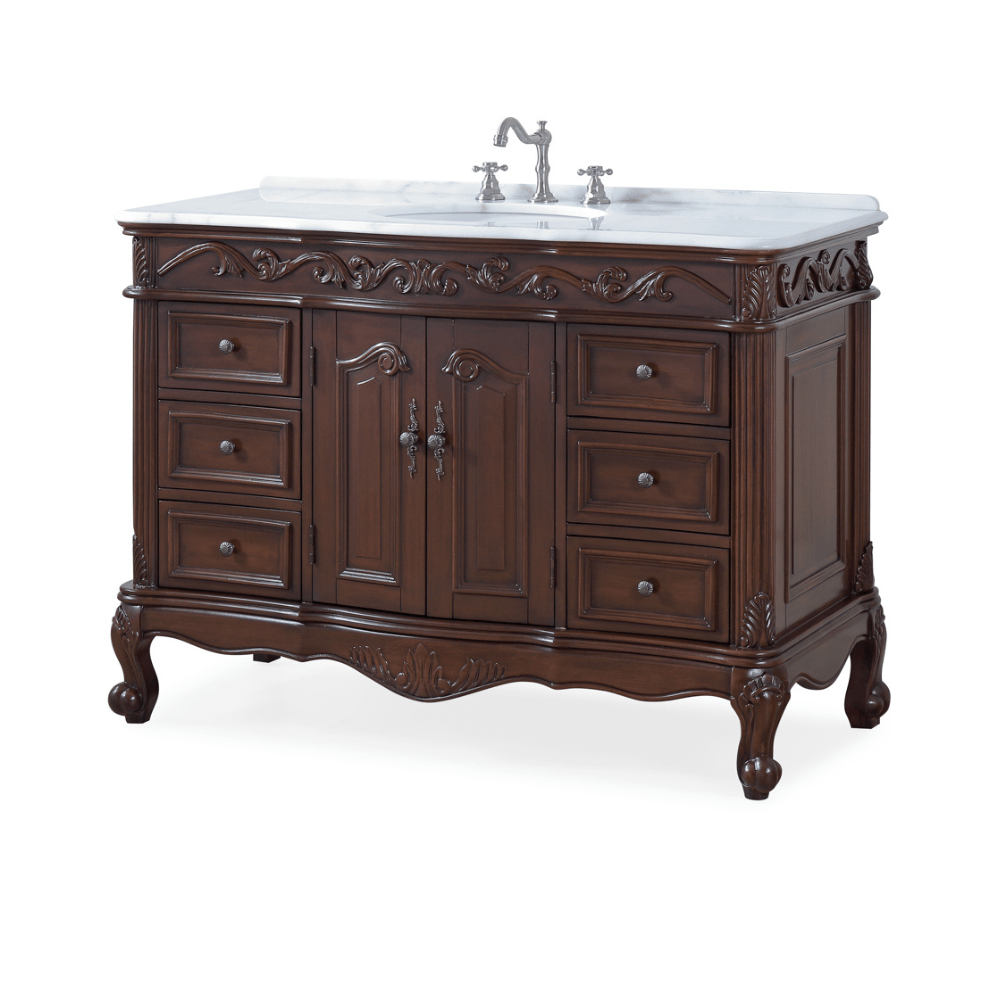 Chans Furniture SW-3882W-TK-42 42 Inch Dark Brown Traditional Style Single Sink White Marble Countertop Beckham Bathroom Vanity