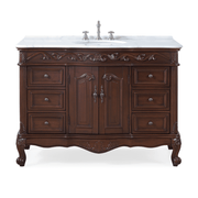 Chans Furniture SW-3882W-TK-42 42 Inch Dark Brown Traditional Style Single Sink White Marble Countertop Beckham Bathroom Vanity