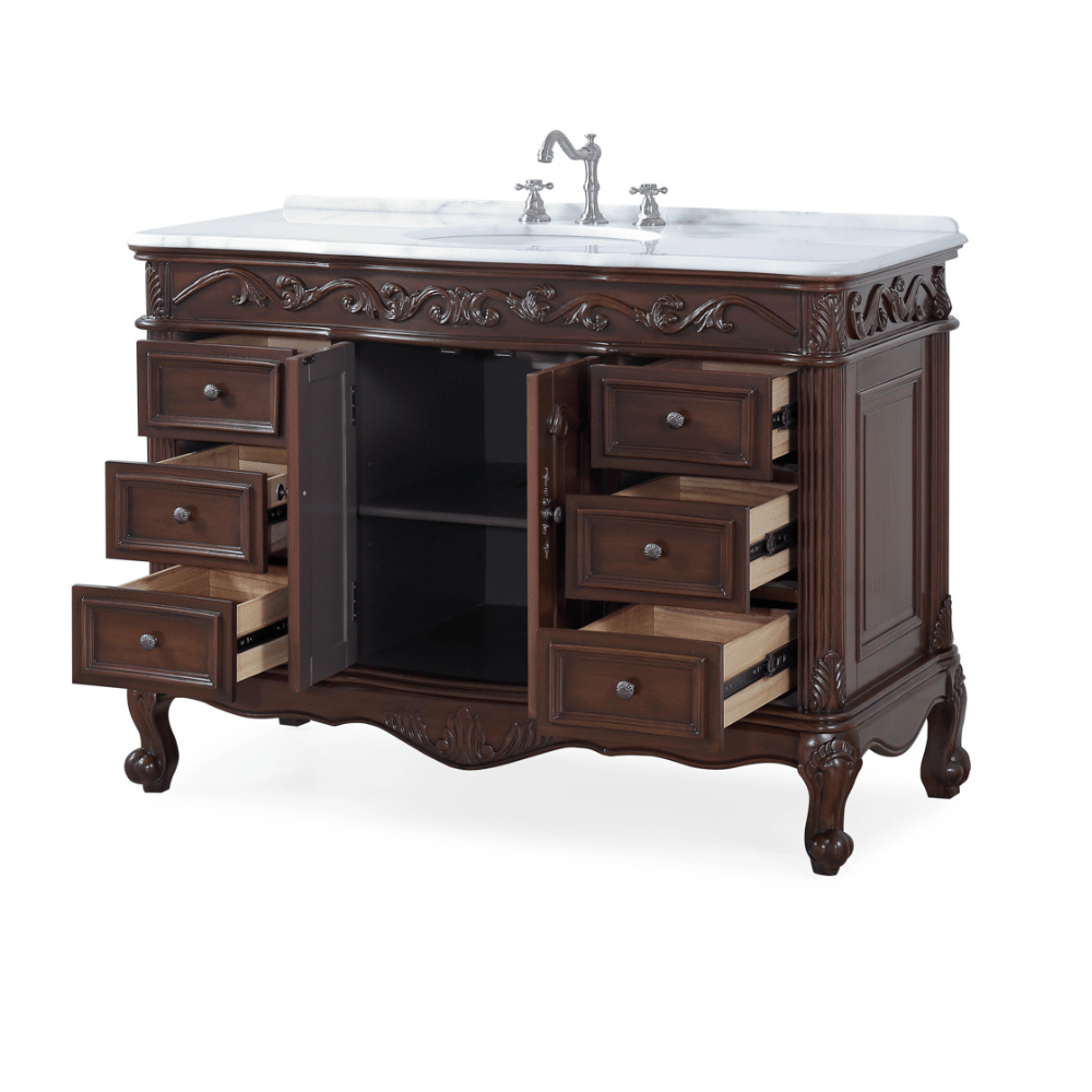 Chans Furniture SW-3882W-TK-42 42 Inch Dark Brown Traditional Style Single Sink White Marble Countertop Beckham Bathroom Vanity