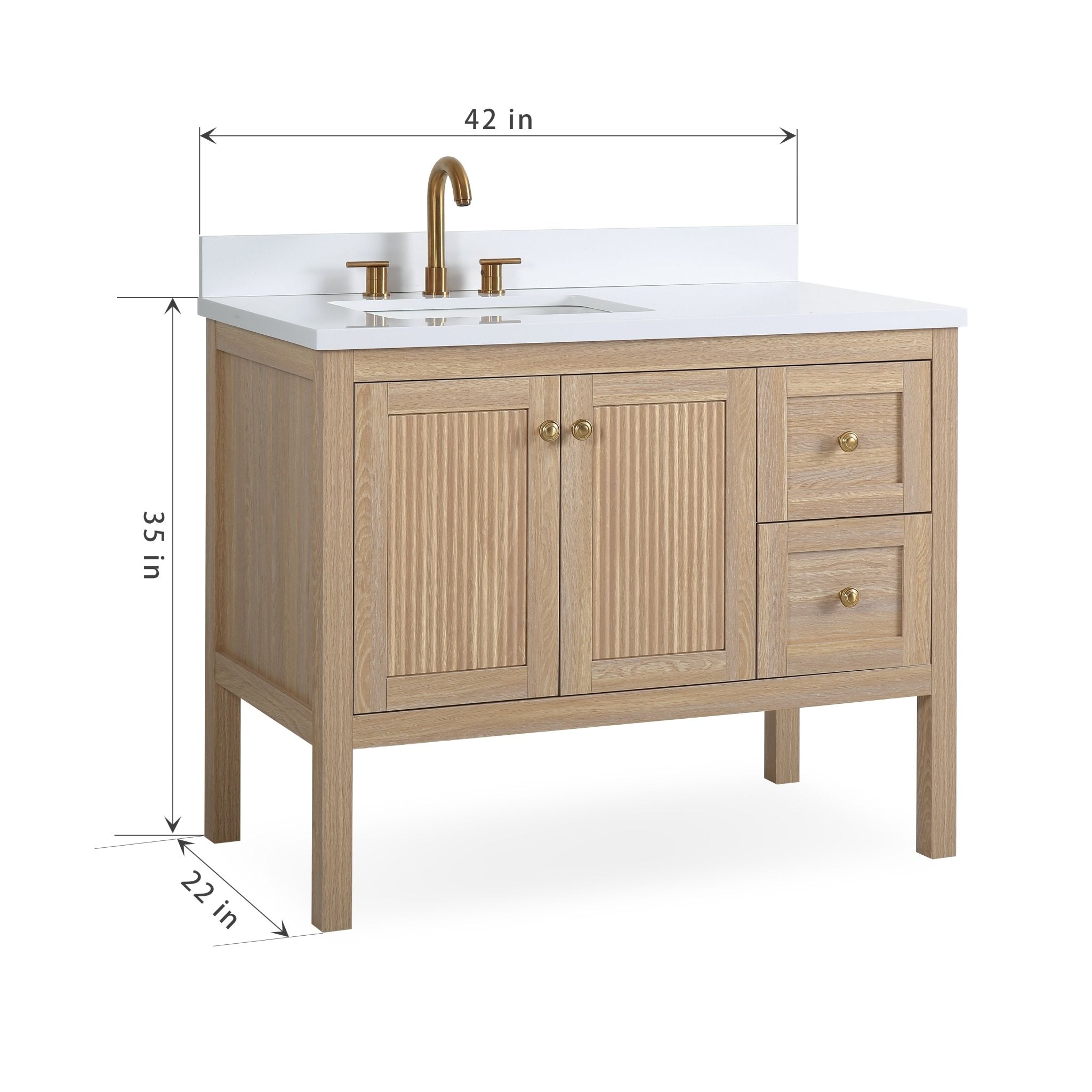 Chans Furniture GD-2462WD-42 42 Inch Modern Light Oak Sera Single Sink Bathroom Vanity With White Quartz Top