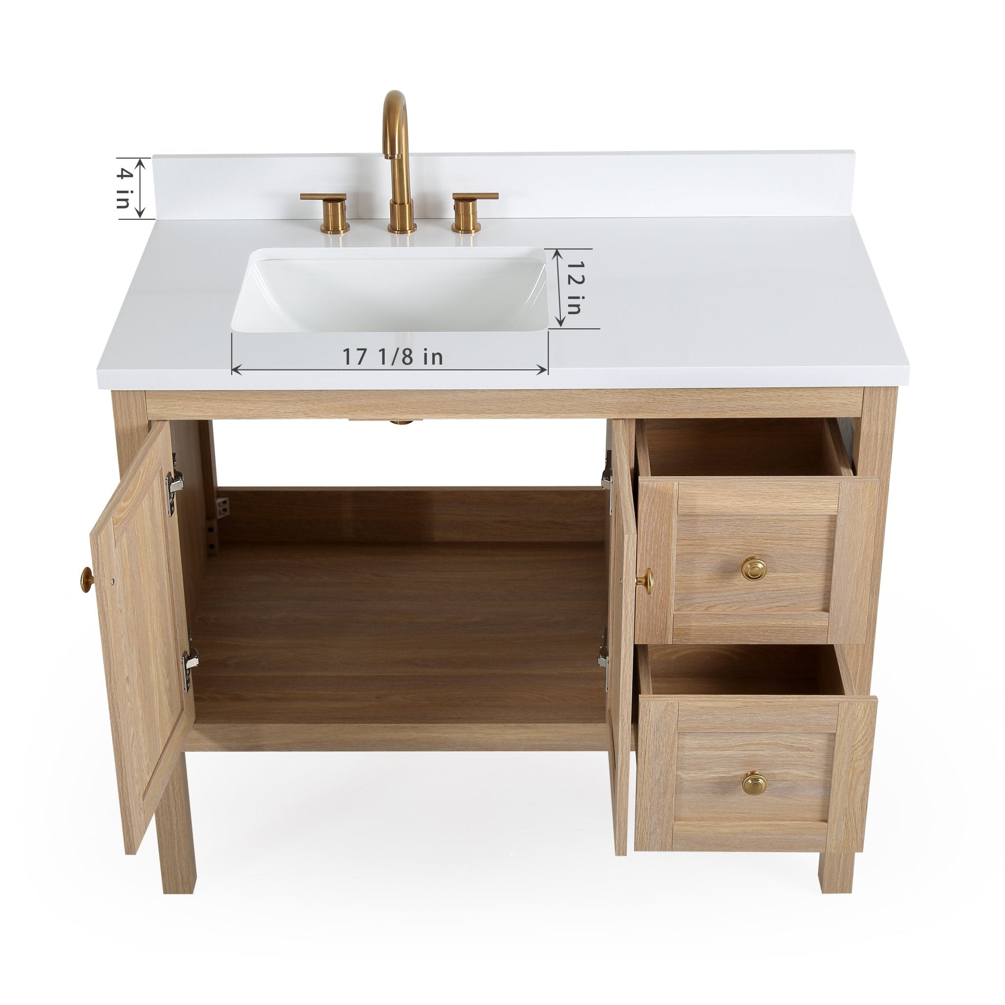 Chans Furniture GD-2462WD-42 42 Inch Modern Light Oak Sera Single Sink Bathroom Vanity With White Quartz Top