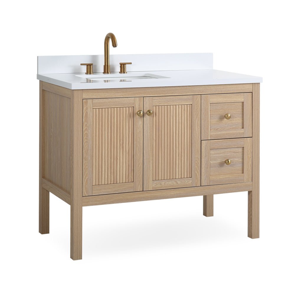 Chans Furniture GD-2462WD-42 42 Inch Modern Light Oak Sera Single Sink Bathroom Vanity With White Quartz Top