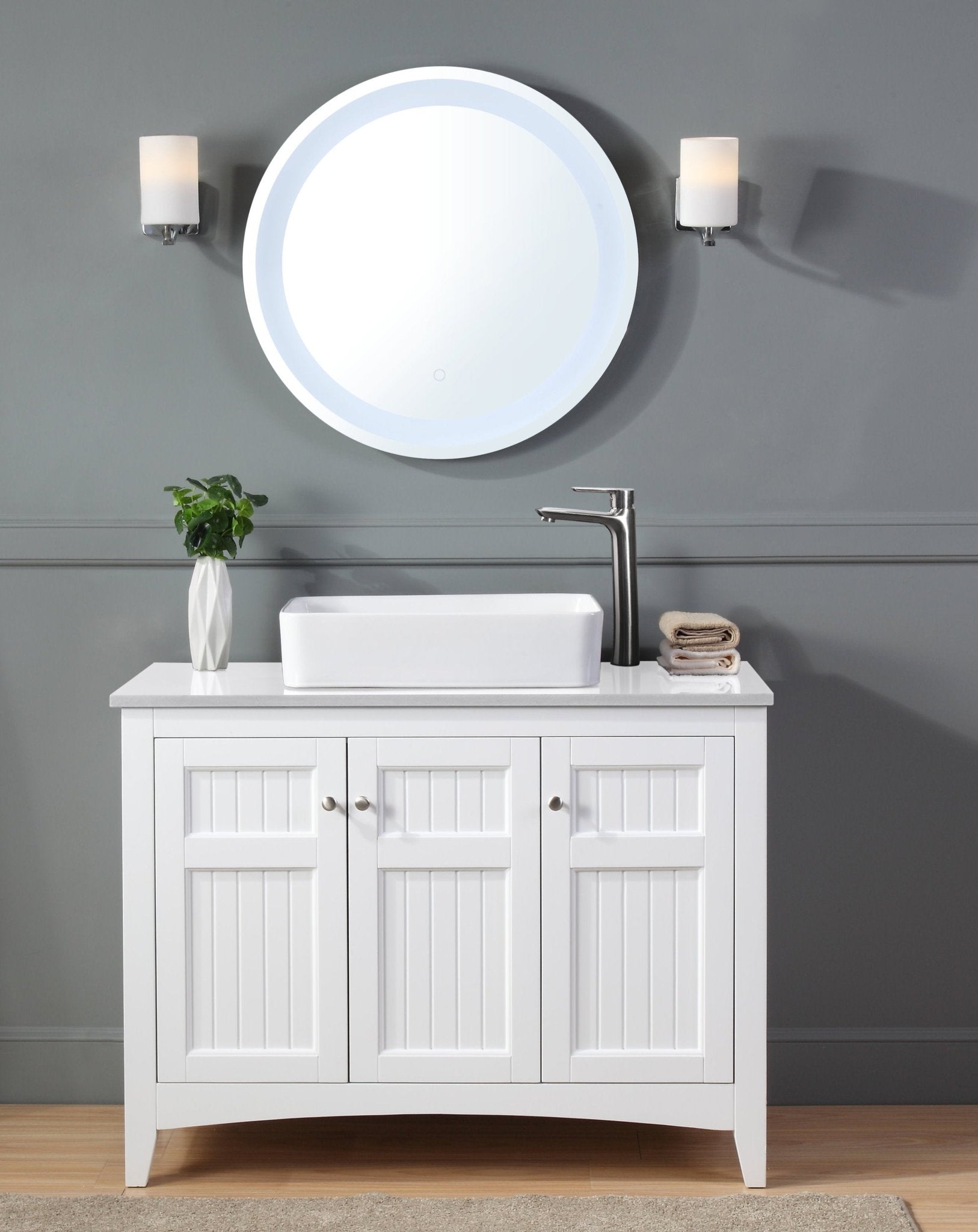 Chans Furniture CF-77888QT 42 Inch White Triadsville Farmhouse Style Vessel Sink Bathroom Vanity