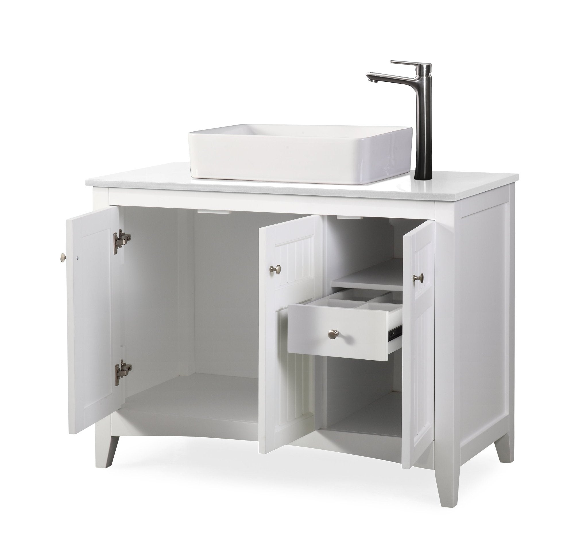 Chans Furniture CF-77888QT 42 Inch White Triadsville Farmhouse Style Vessel Sink Bathroom Vanity