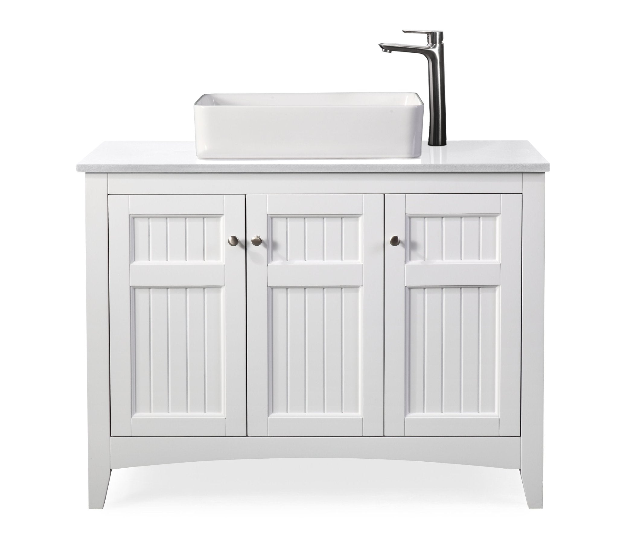 Chans Furniture CF-77888QT 42 Inch White Triadsville Farmhouse Style Vessel Sink Bathroom Vanity