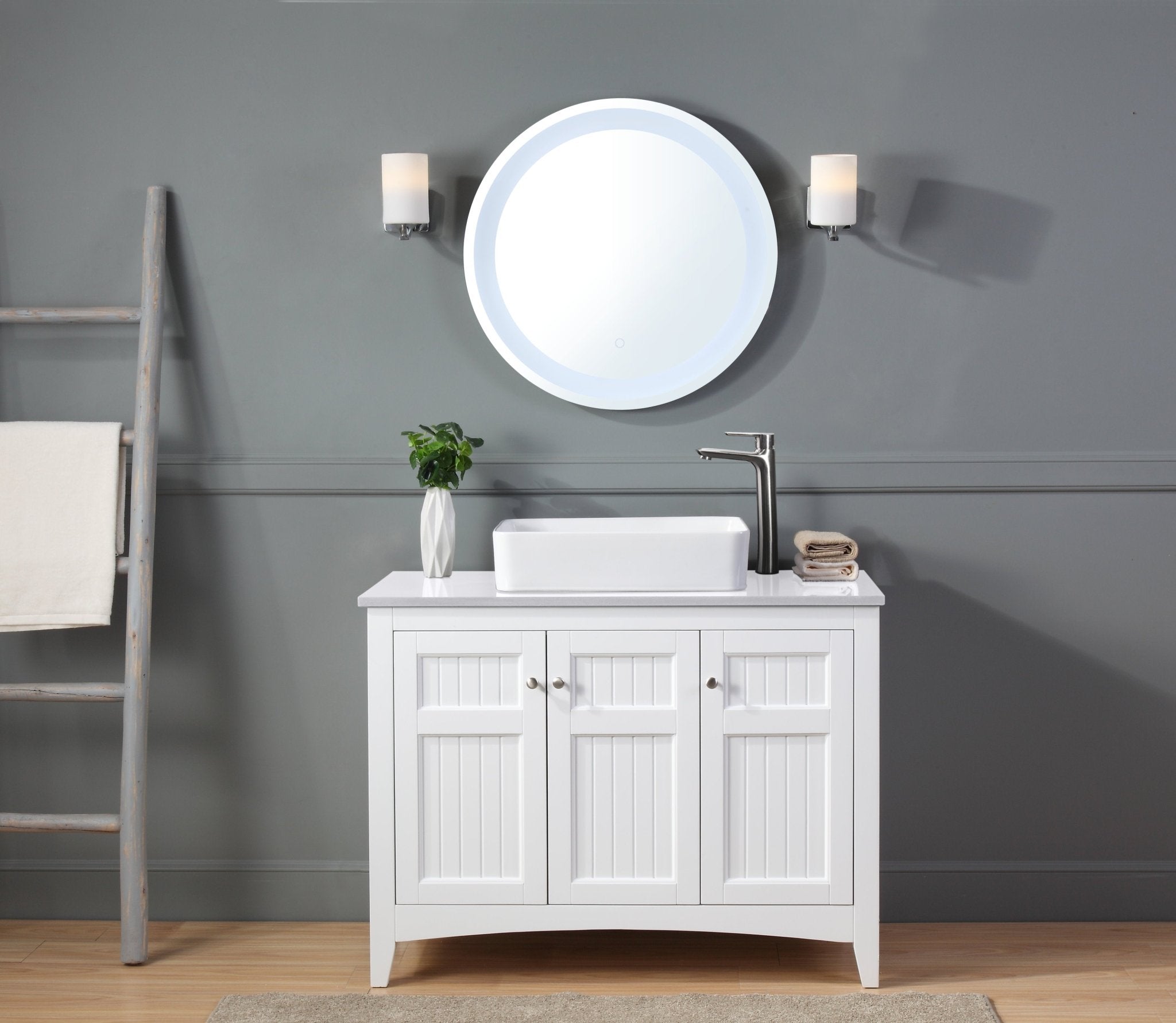 Chans Furniture CF-77888QT 42 Inch White Triadsville Farmhouse Style Vessel Sink Bathroom Vanity