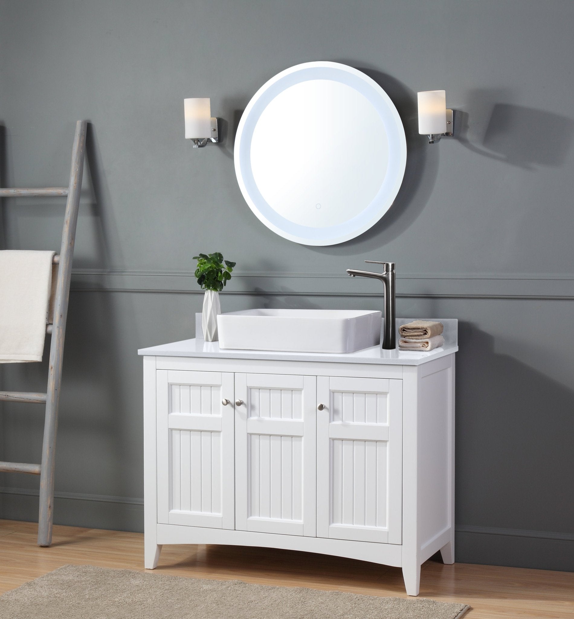 Chans Furniture CF-77888QT 42 Inch White Triadsville Farmhouse Style Vessel Sink Bathroom Vanity
