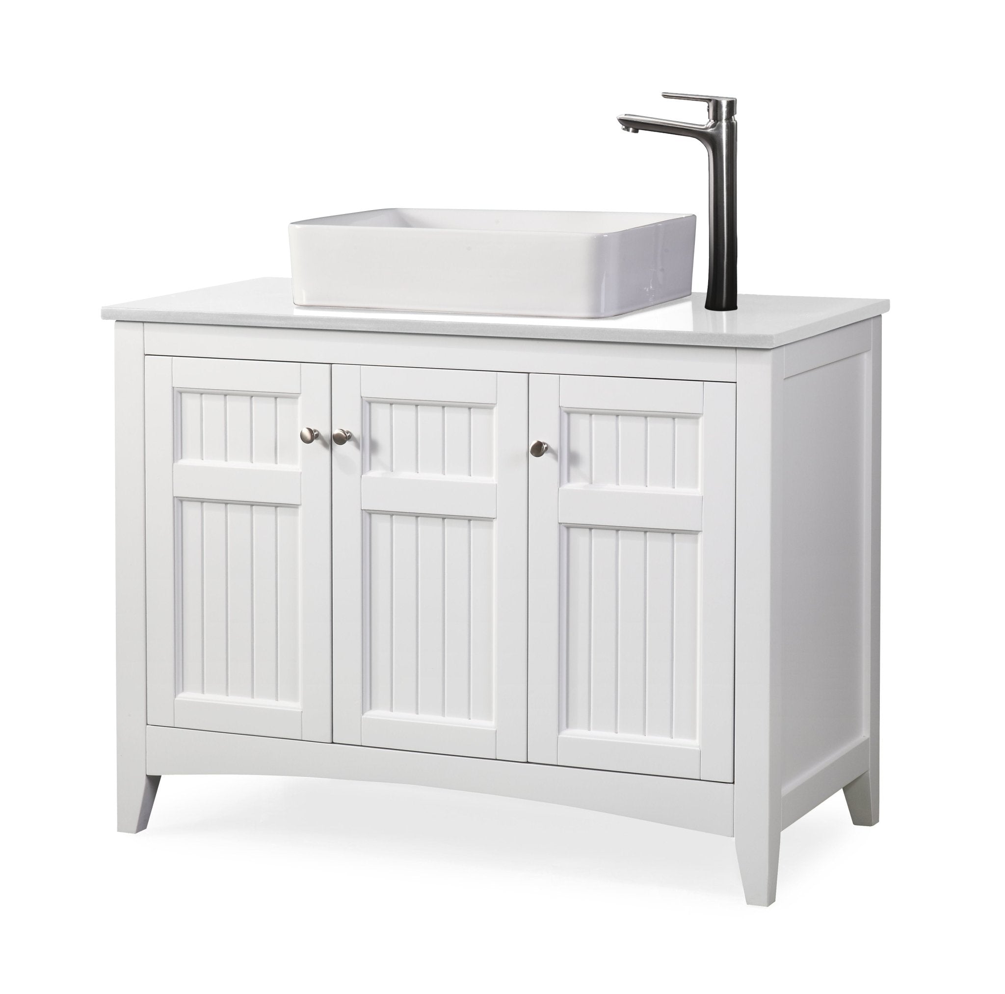 Chans Furniture CF-77888GT 42 Inch White Triadsville Vessel Sink Bathroom Vanity With Black Granite Top