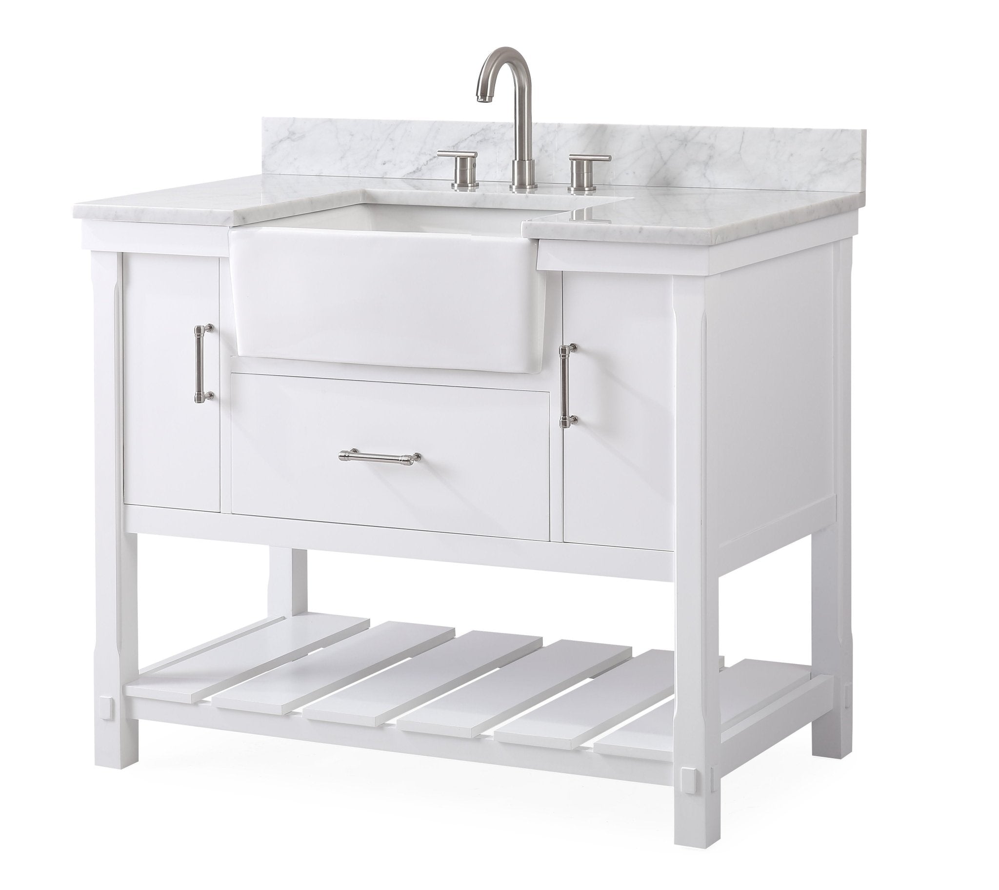 Chans Furniture 7042-WT42-GT 42 Inch Kendia White Farmhouse Sink Style Bathroom Vanity