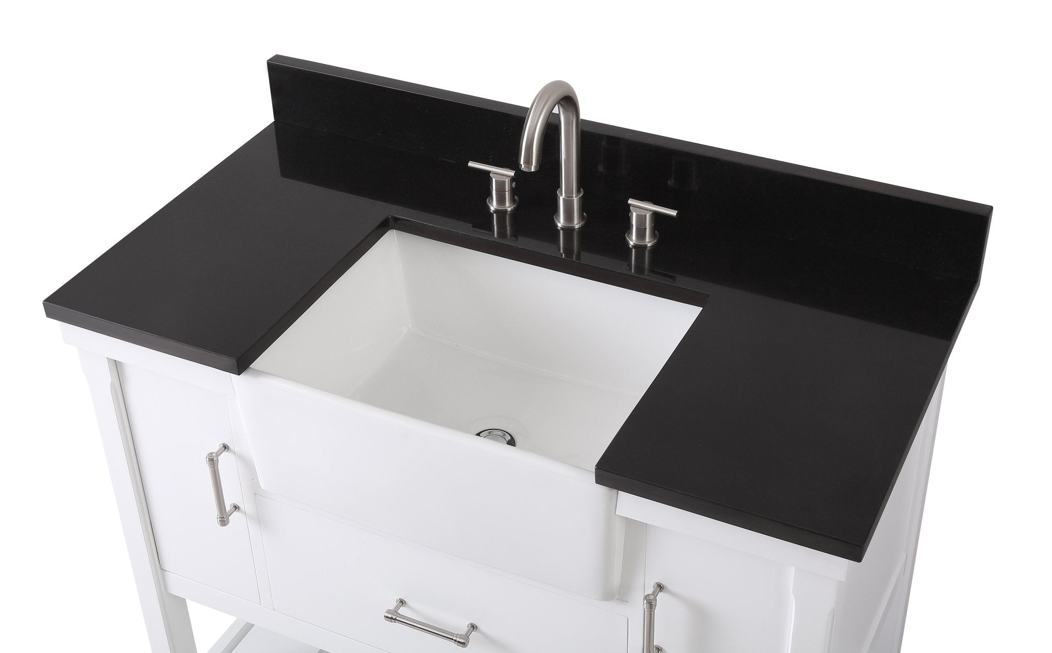 Chans Furniture 7042-WT42-GT 42 Inch Kendia White Farmhouse Sink Style Bathroom Vanity