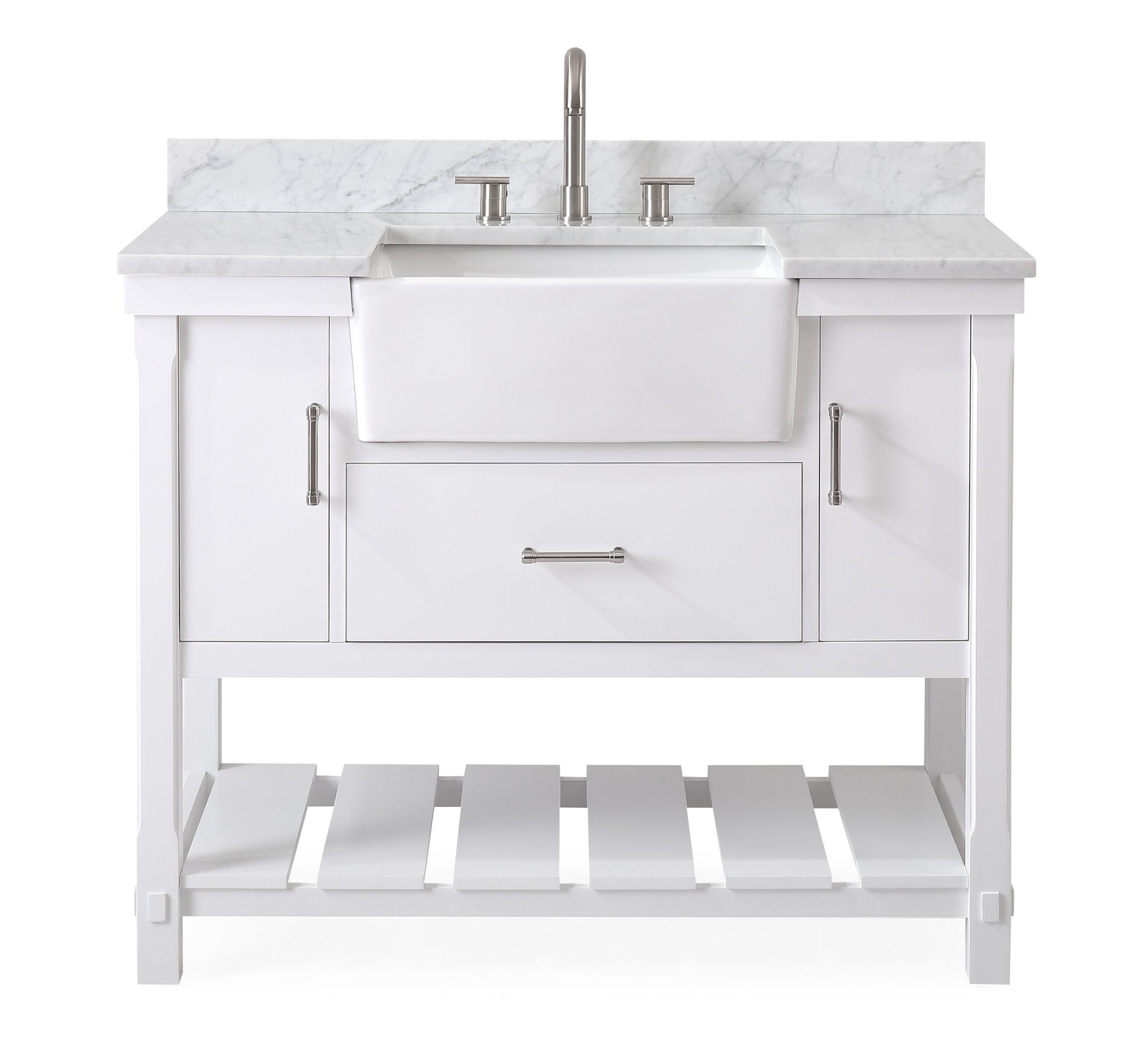 Chans Furniture 7042-WT42-GT 42 Inch Kendia White Farmhouse Sink Style Bathroom Vanity
