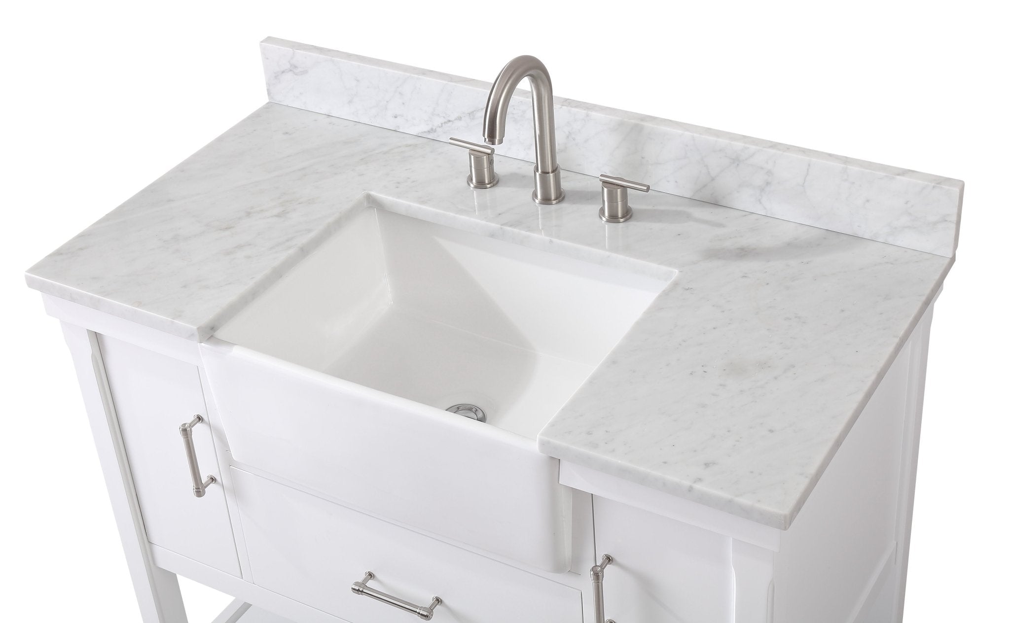 Chans Furniture 7042-WT42-GT 42 Inch Kendia White Farmhouse Sink Style Bathroom Vanity