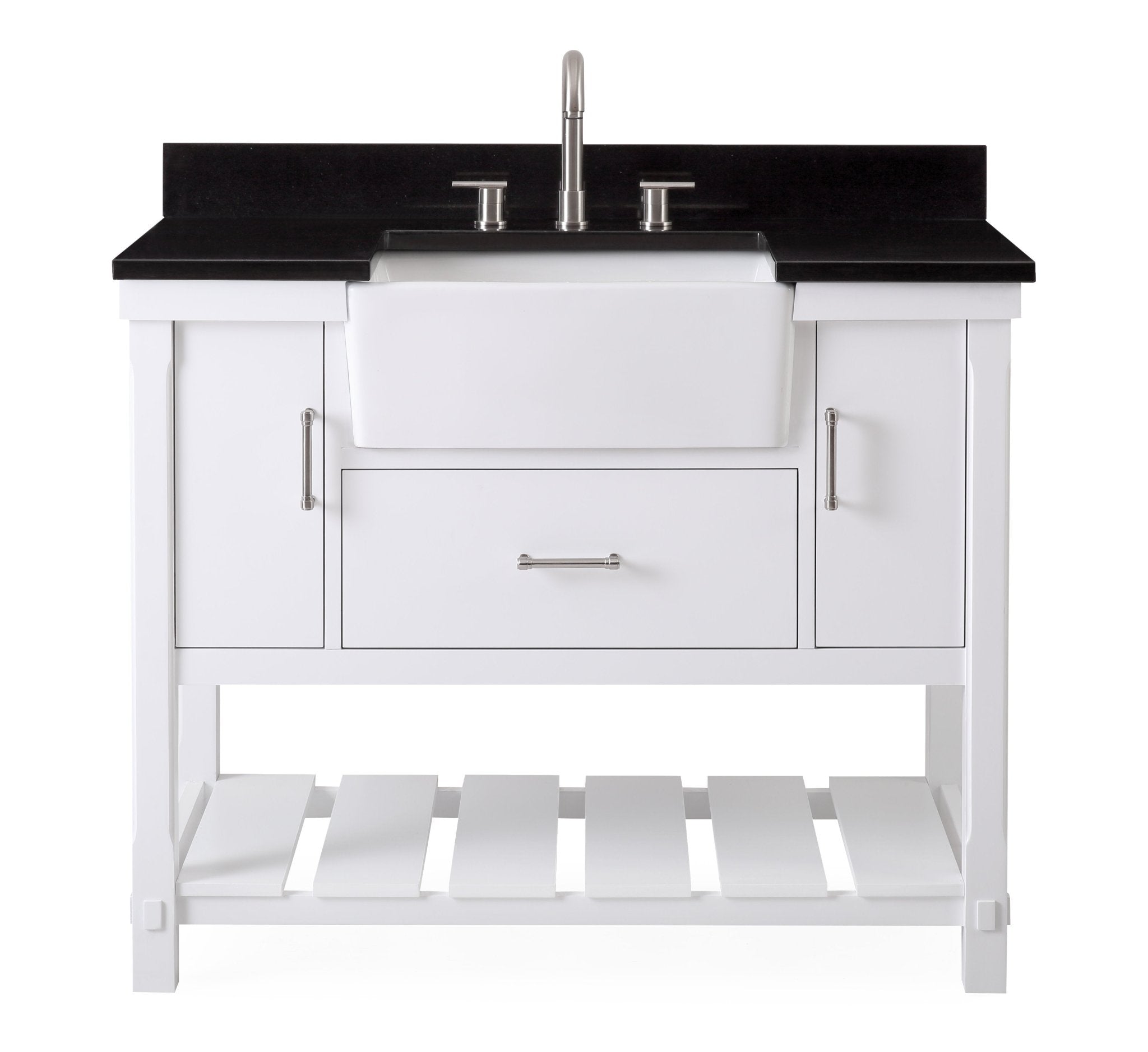 Chans Furniture 7042-WT42-GT 42 Inch Kendia White Farmhouse Sink Style Bathroom Vanity