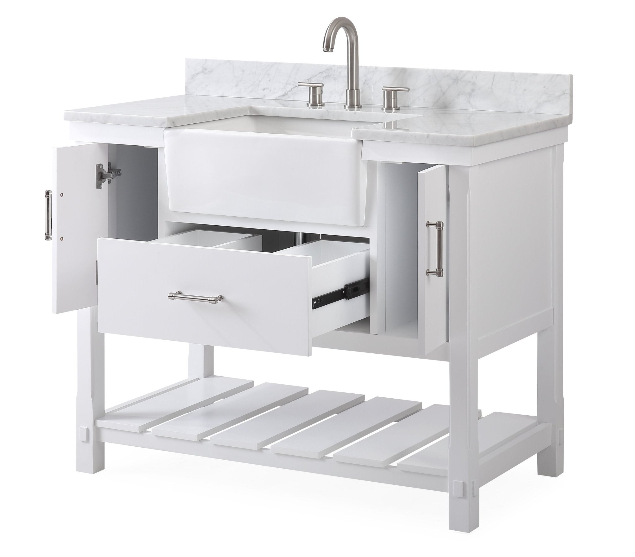 Chans Furniture 7042-WT42-GT 42 Inch Kendia White Farmhouse Sink Style Bathroom Vanity