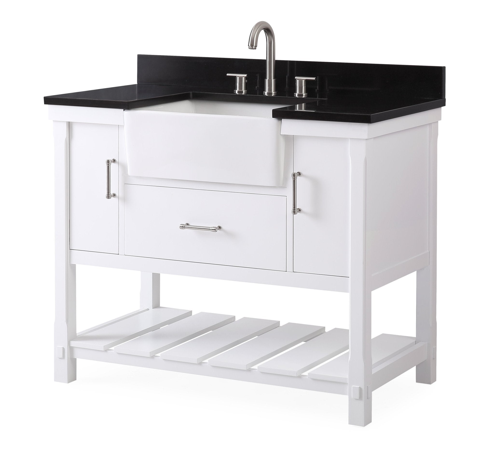 Chans Furniture 7042-WT42-GT 42 Inch Kendia White Farmhouse Sink Style Bathroom Vanity