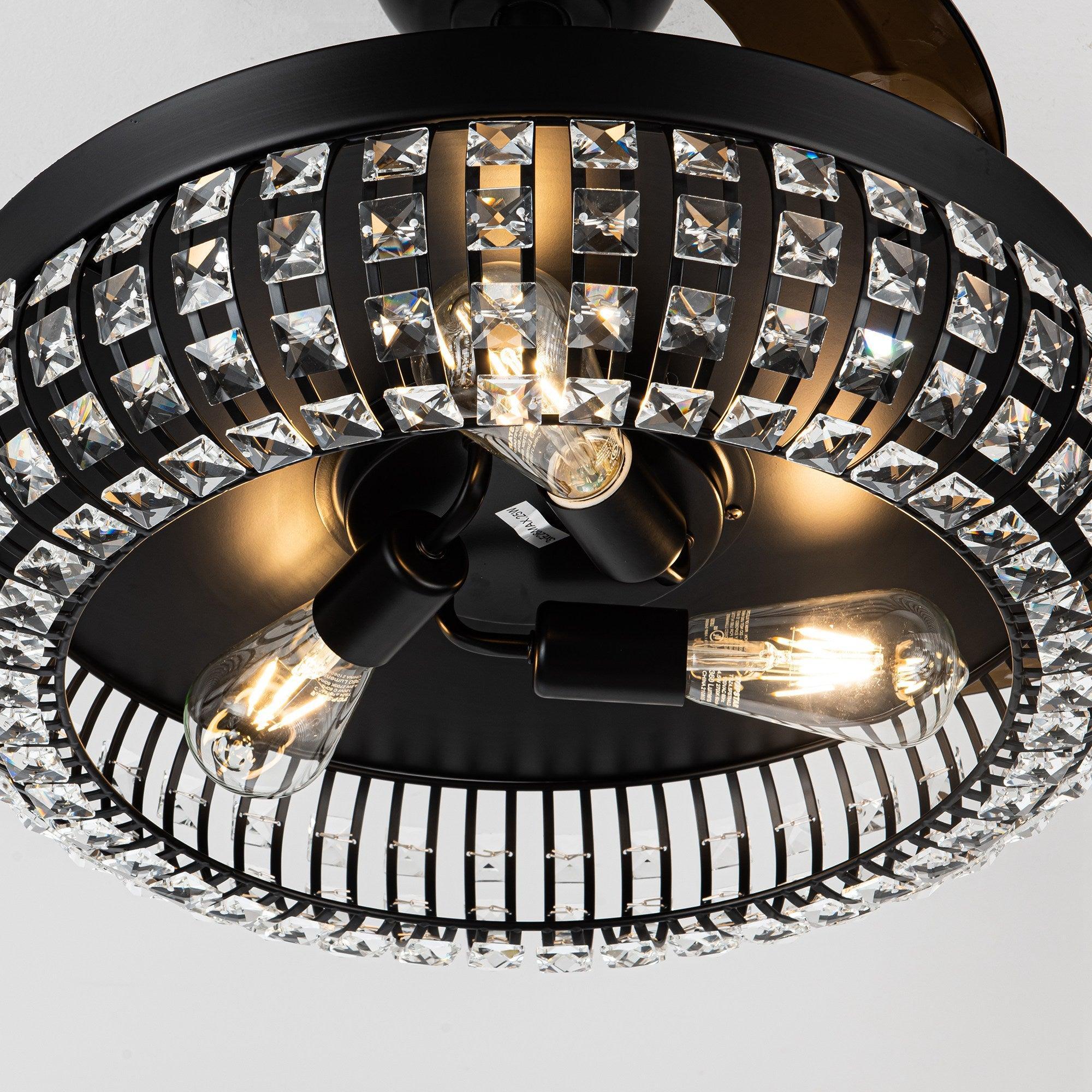 42" Modern Downrod Mount Crystal Ceiling Fan with Lighting and Remote Control
