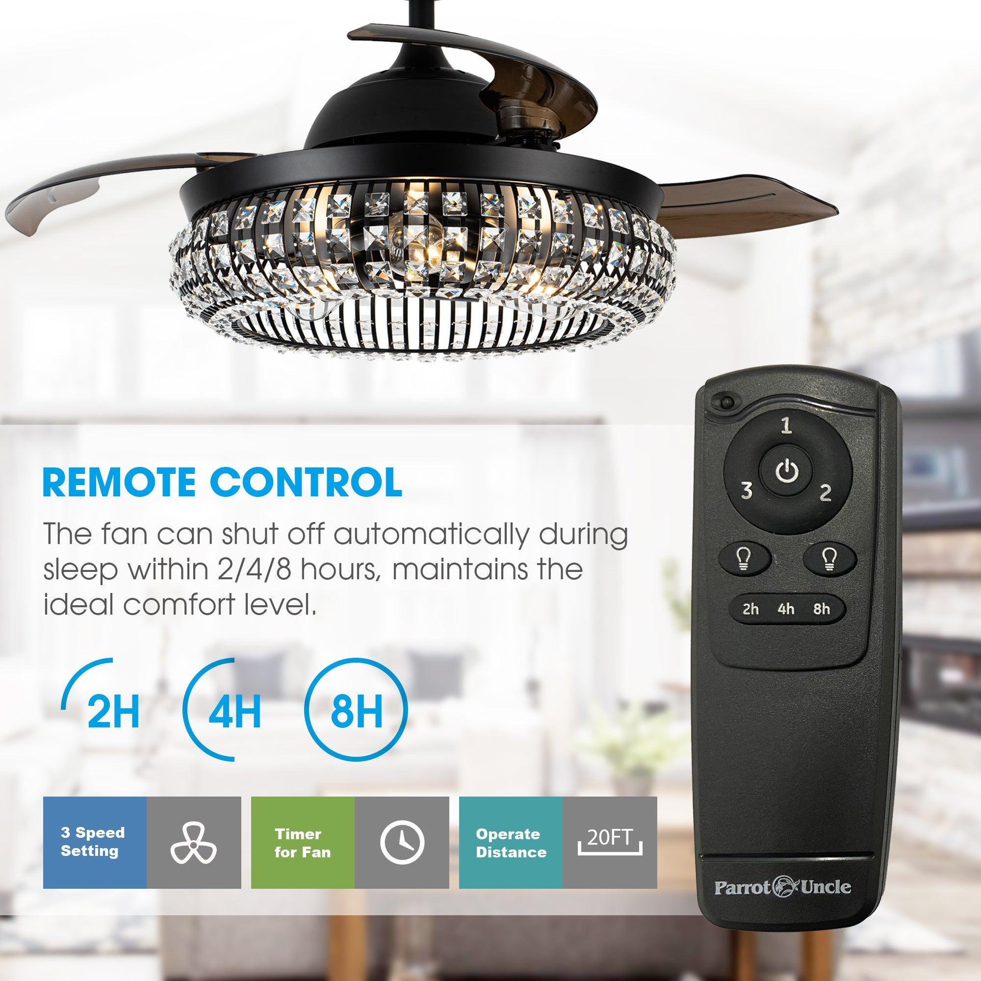 42" Modern Downrod Mount Crystal Ceiling Fan with Lighting and Remote Control