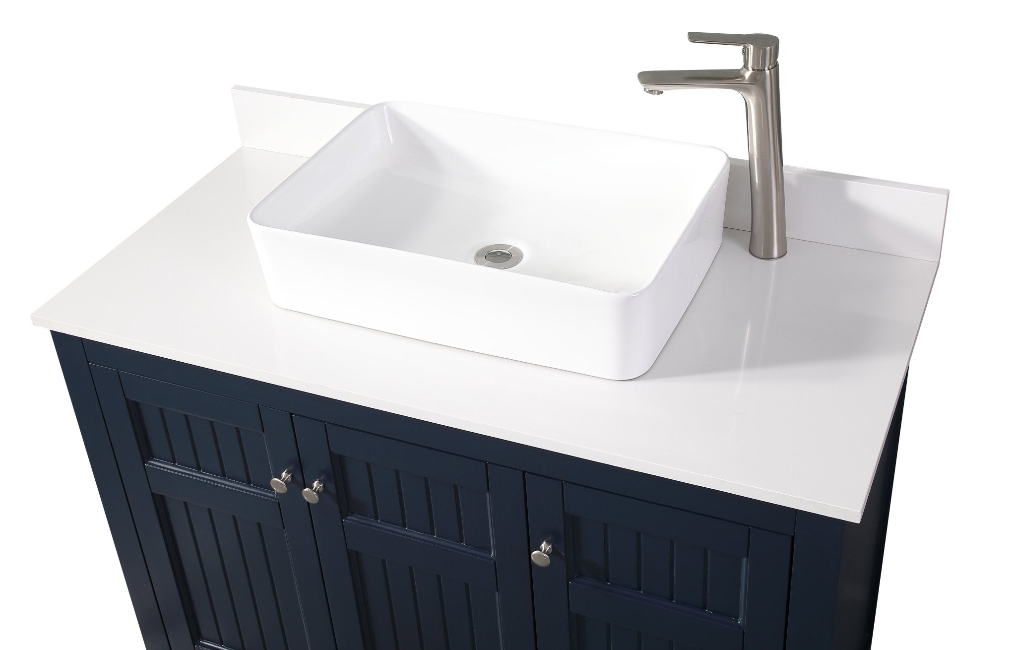Chans Furniture CF-77333NB 42 Inch Navy Blue Triadsville Cottage-Style Vessel Sink Bathroom Vanity With White Quartz Top