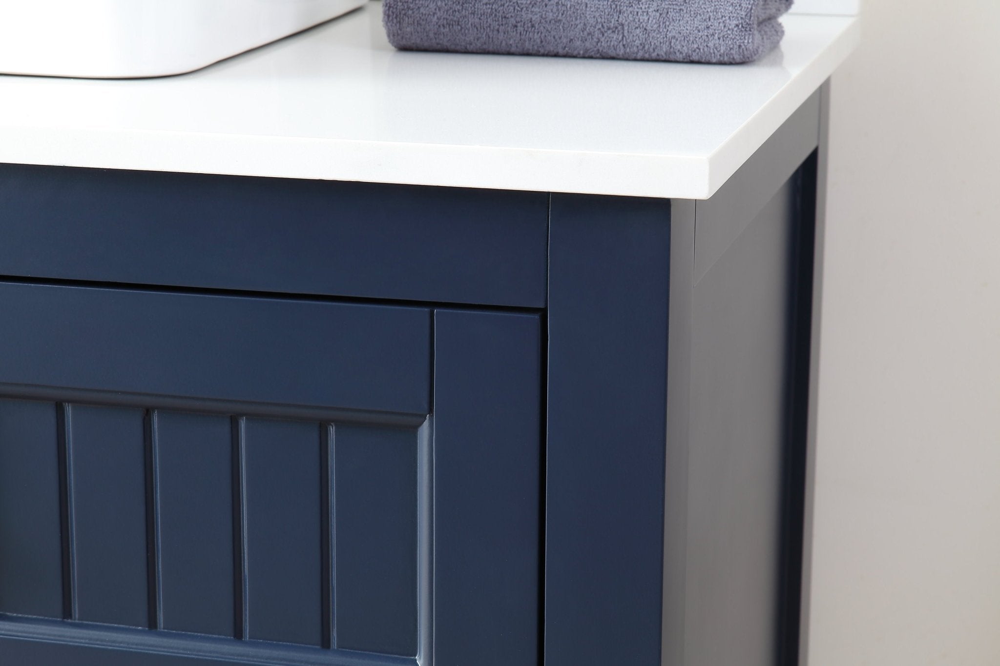 Chans Furniture CF-77333NB 42 Inch Navy Blue Triadsville Cottage-Style Vessel Sink Bathroom Vanity With White Quartz Top