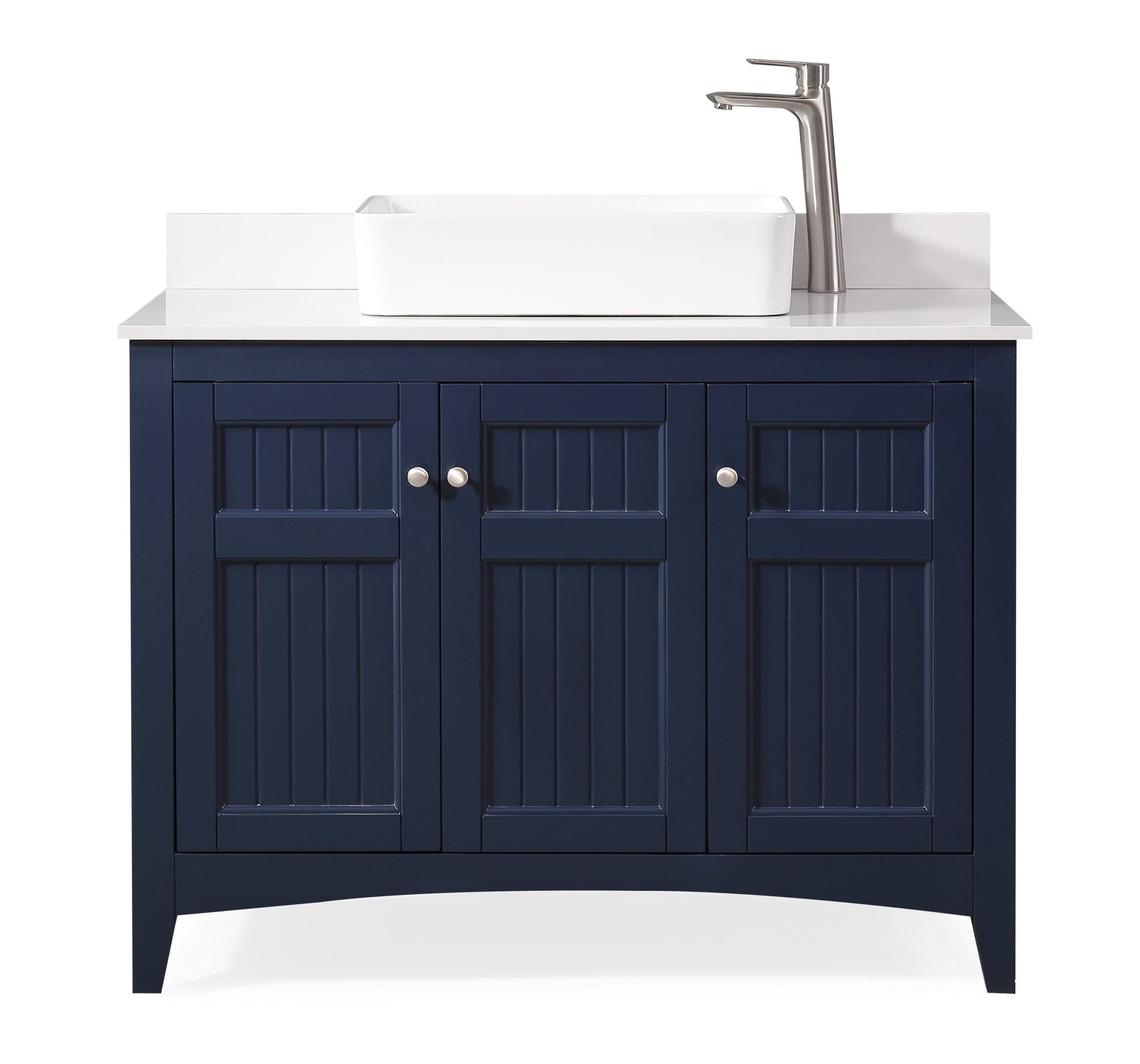 Chans Furniture CF-77333NB 42 Inch Navy Blue Triadsville Cottage-Style Vessel Sink Bathroom Vanity With White Quartz Top