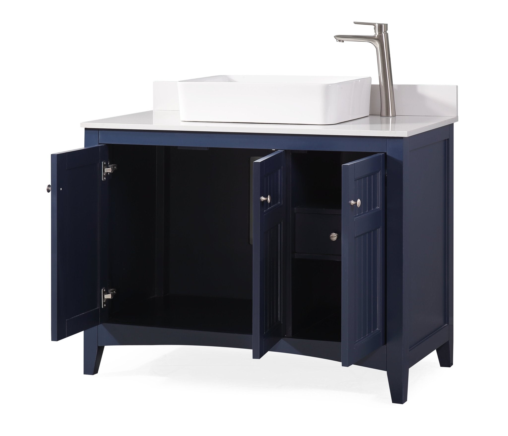 Chans Furniture CF-77333NB 42 Inch Navy Blue Triadsville Cottage-Style Vessel Sink Bathroom Vanity With White Quartz Top