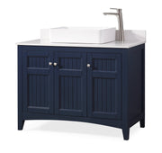 Chans Furniture CF-77333NB 42 Inch Navy Blue Triadsville Cottage-Style Vessel Sink Bathroom Vanity With White Quartz Top
