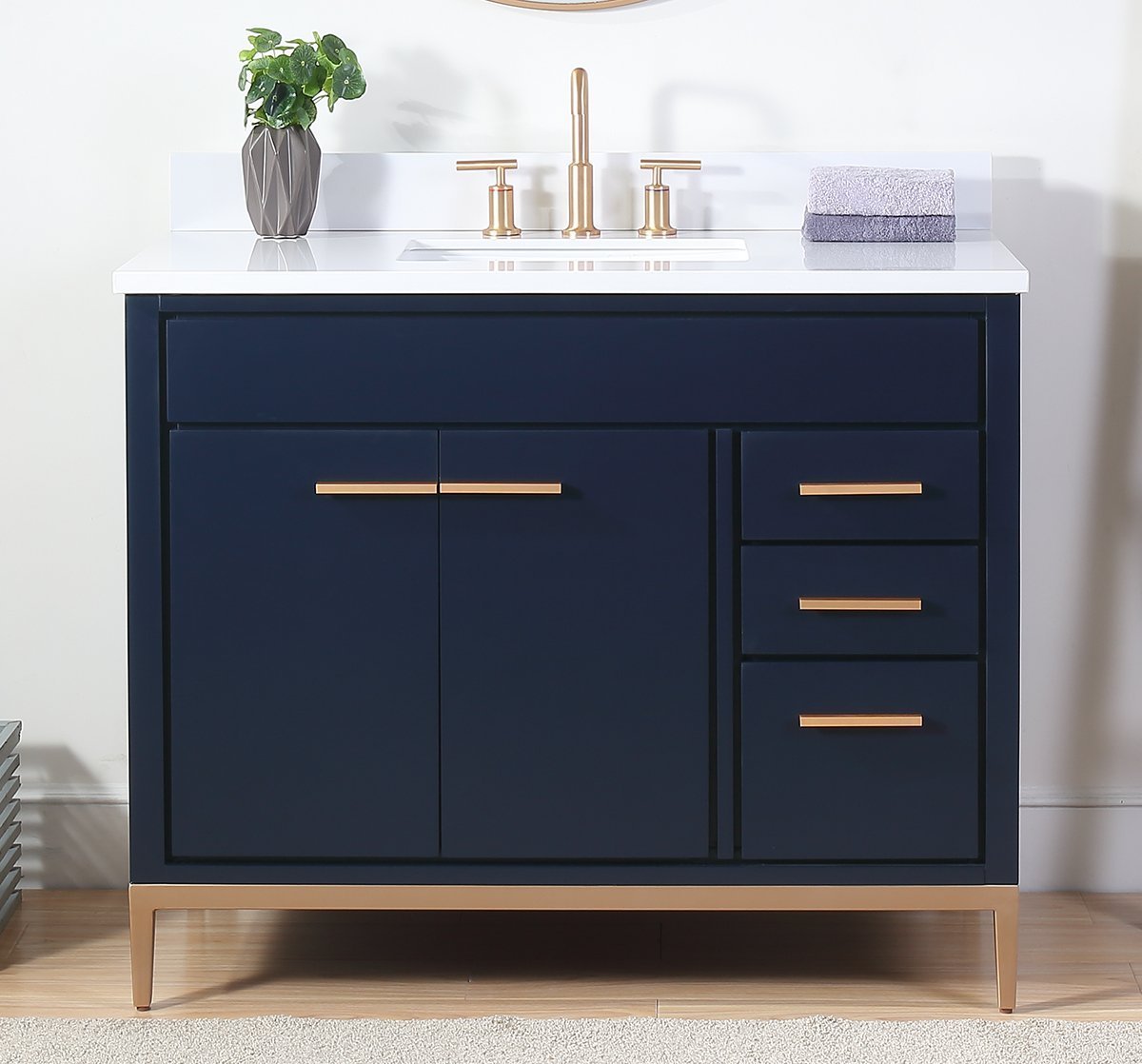 Chans Furniture TB-9444NB-V42-QT 42" Tennant Brand Beatrice Navy Blue Modern Bathroom Sink Vanity