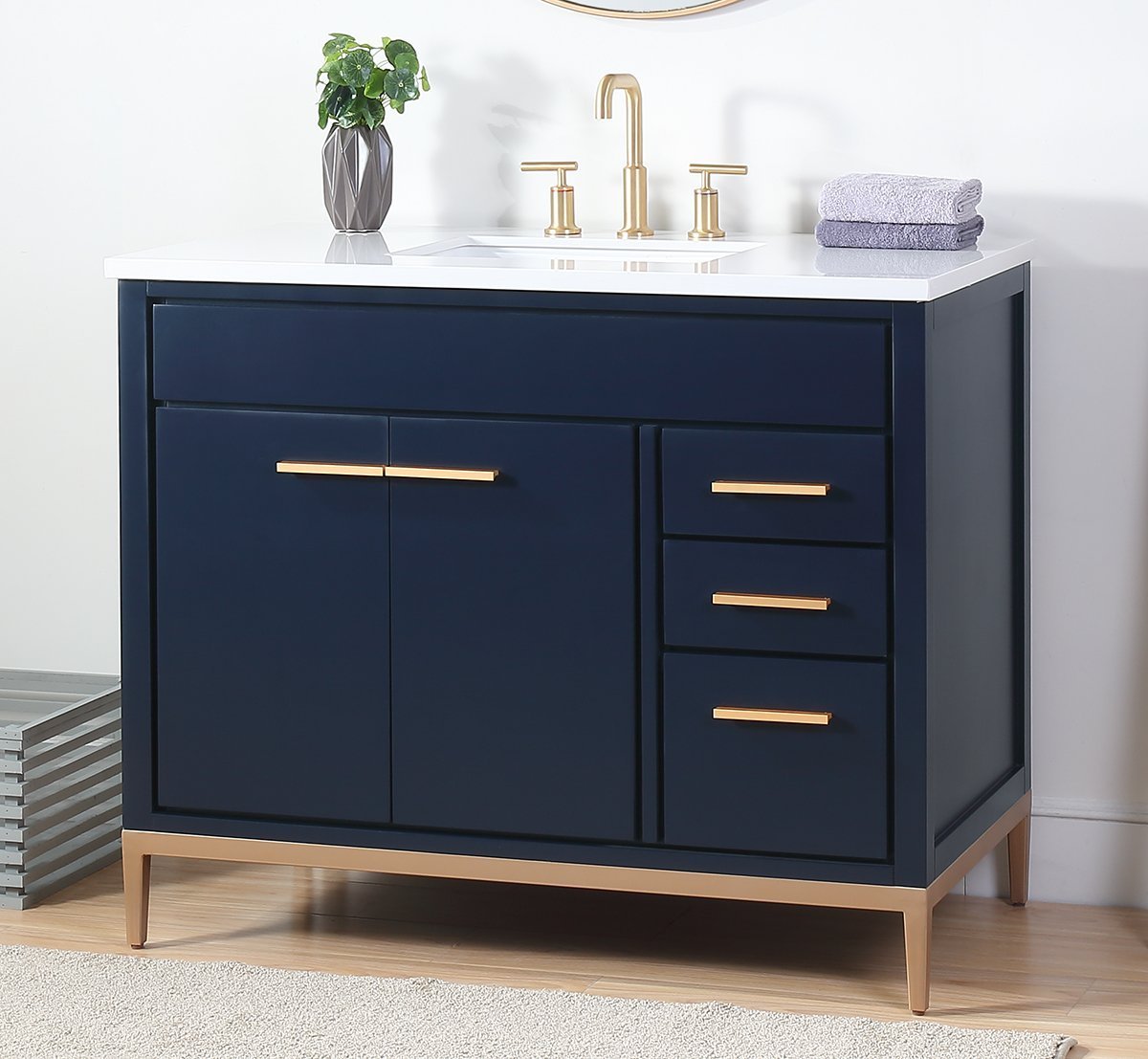 Chans Furniture TB-9444NB-V42-QT 42" Tennant Brand Beatrice Navy Blue Modern Bathroom Sink Vanity