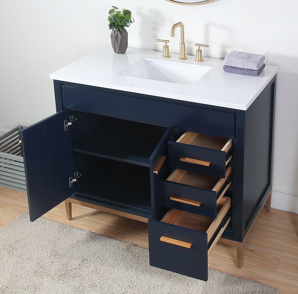 Chans Furniture TB-9444NB-V42-QT 42" Tennant Brand Beatrice Navy Blue Modern Bathroom Sink Vanity