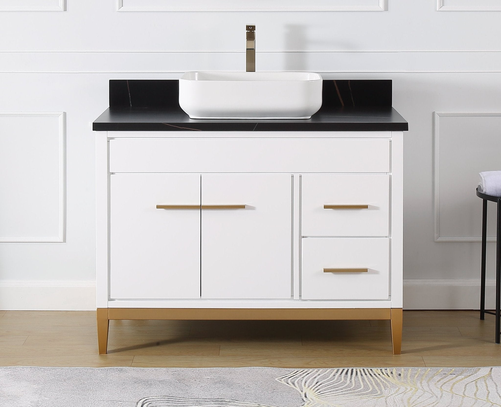 Chans Furniture 9942WT-42BK 42"  Tennant Brand Modern Style White Beatrice Vessel Sink Bathroom Vanity