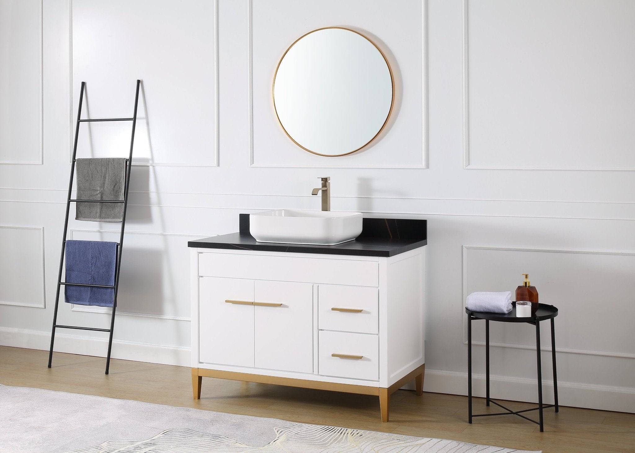 Chans Furniture 9942WT-42BK 42"  Tennant Brand Modern Style White Beatrice Vessel Sink Bathroom Vanity