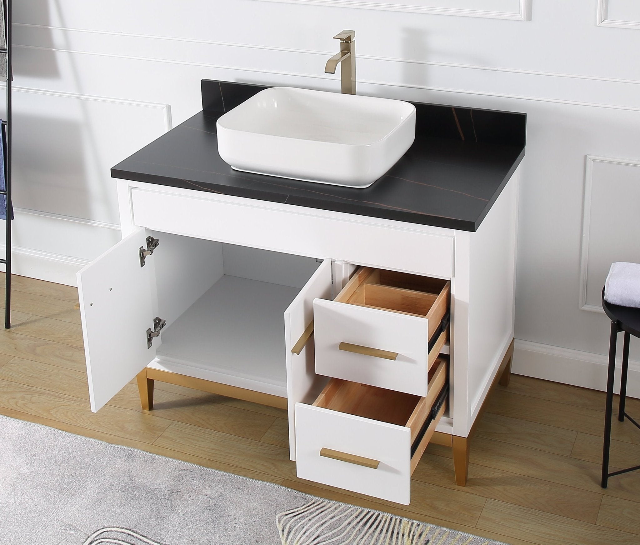 Chans Furniture 9942WT-42BK 42"  Tennant Brand Modern Style White Beatrice Vessel Sink Bathroom Vanity