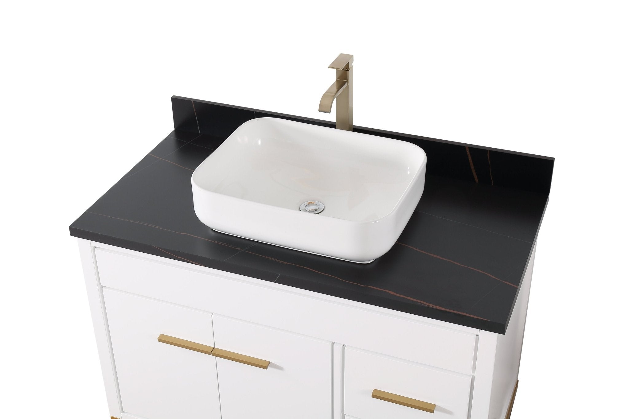 Chans Furniture 9942WT-42BK 42"  Tennant Brand Modern Style White Beatrice Vessel Sink Bathroom Vanity