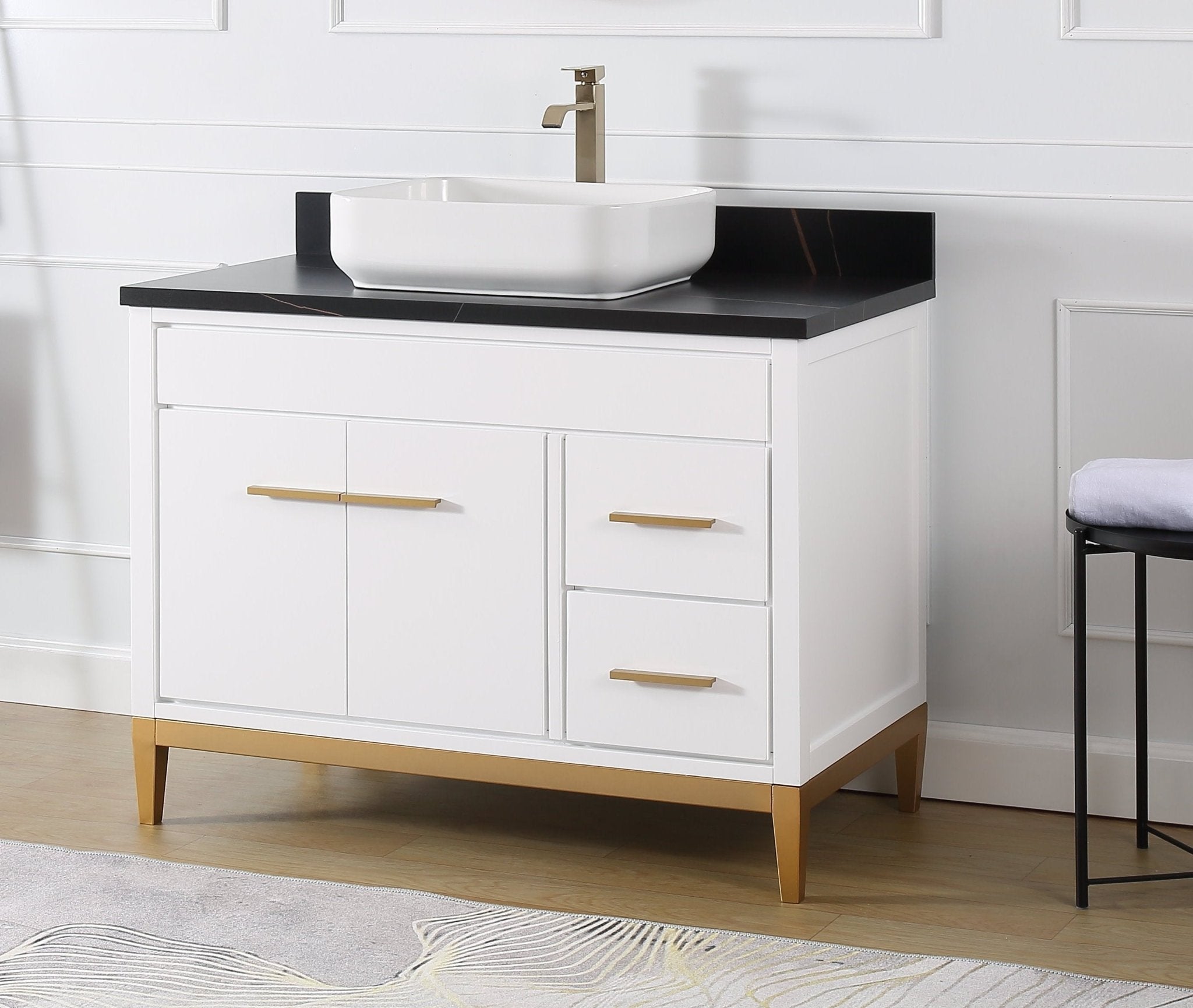 Chans Furniture 9942WT-42BK 42"  Tennant Brand Modern Style White Beatrice Vessel Sink Bathroom Vanity