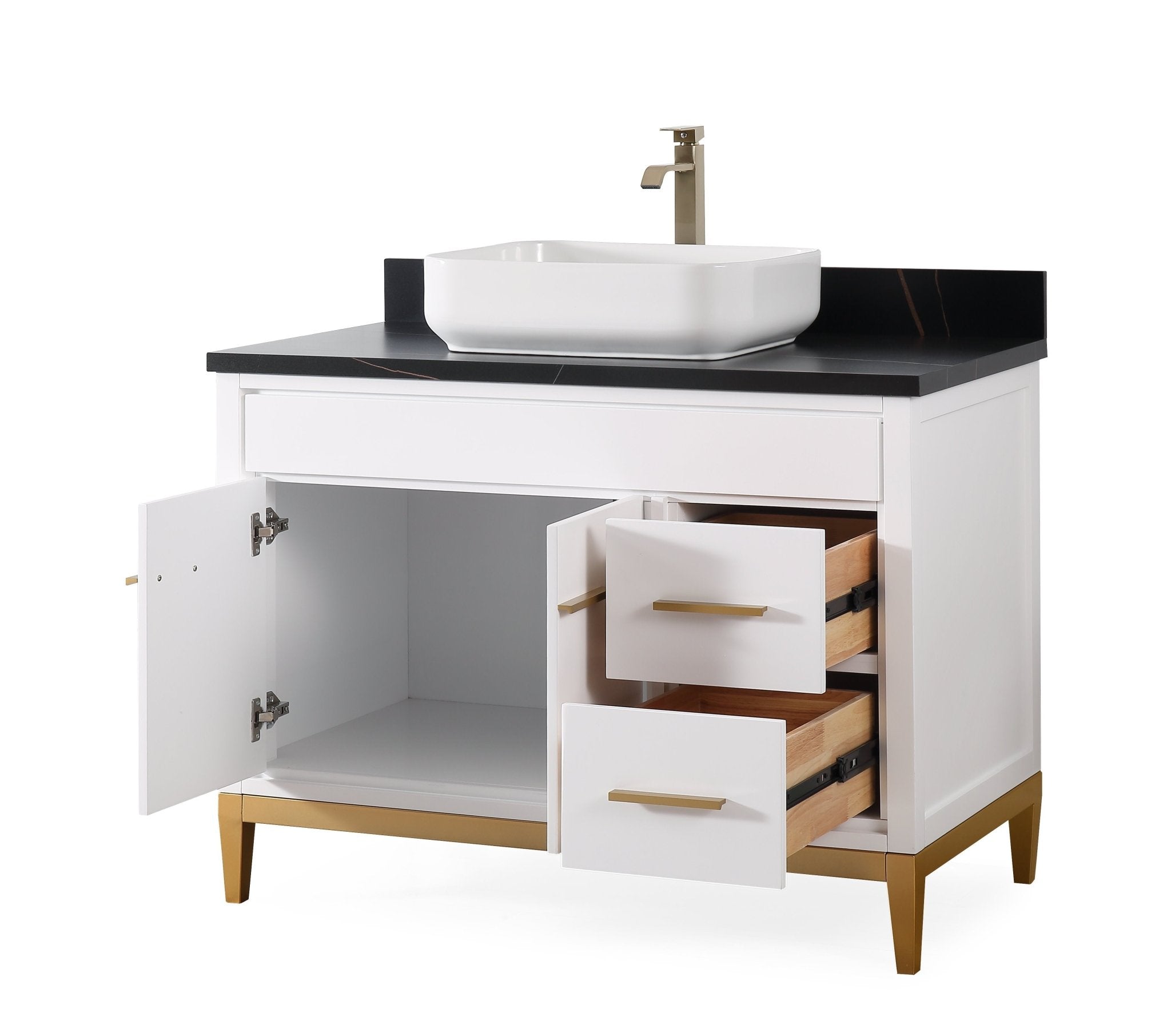 Chans Furniture 9942WT-42BK 42"  Tennant Brand Modern Style White Beatrice Vessel Sink Bathroom Vanity
