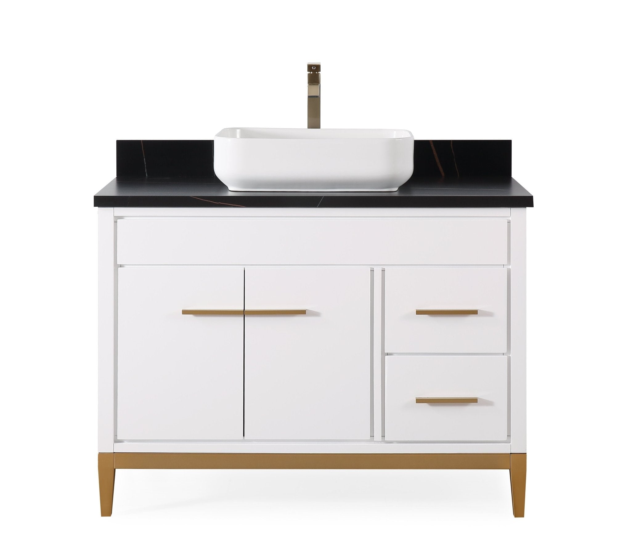 Chans Furniture 9942WT-42BK 42"  Tennant Brand Modern Style White Beatrice Vessel Sink Bathroom Vanity