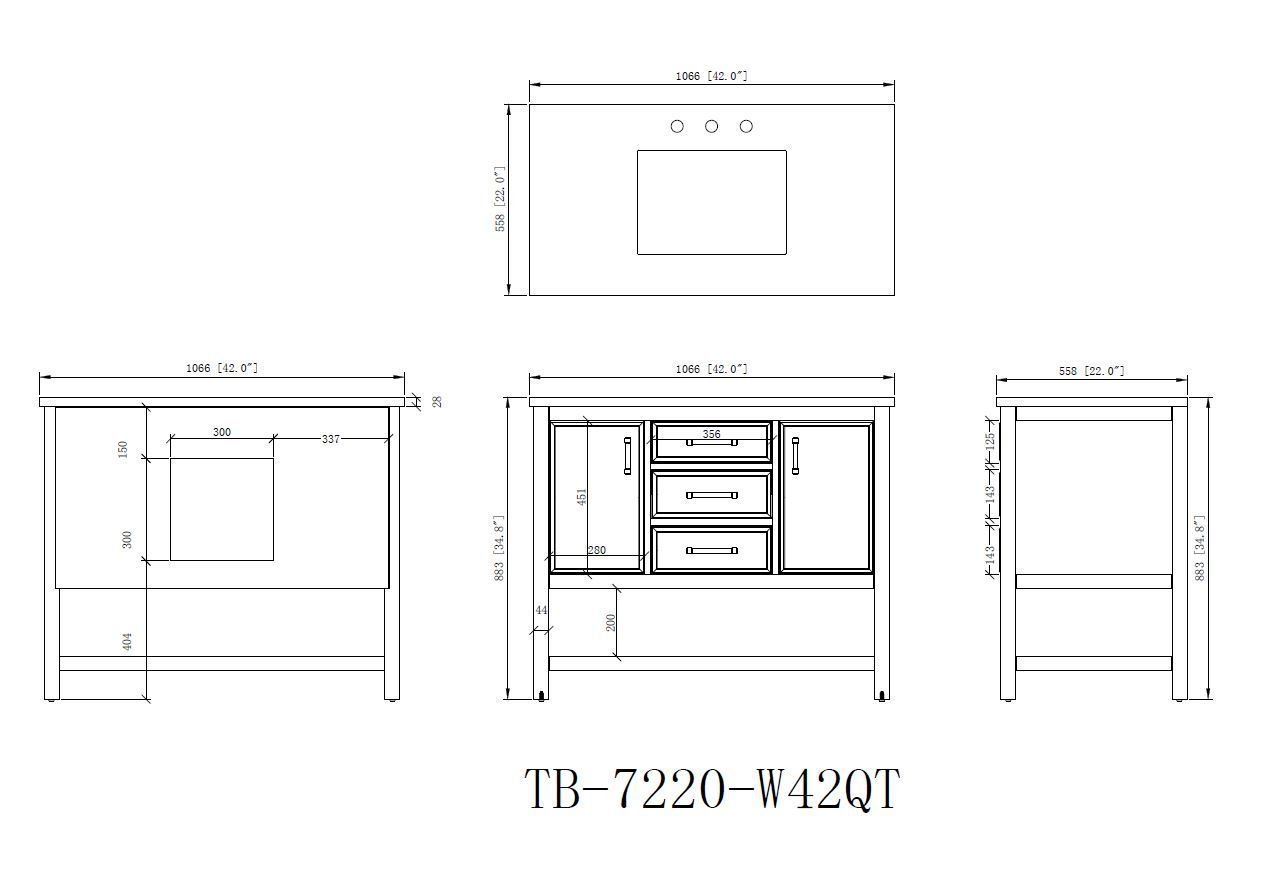 Chans Furniture QT-7220-NB42 42"  Tennant Brand Navy Blue Single Sink Bathroom Vanity - Felton