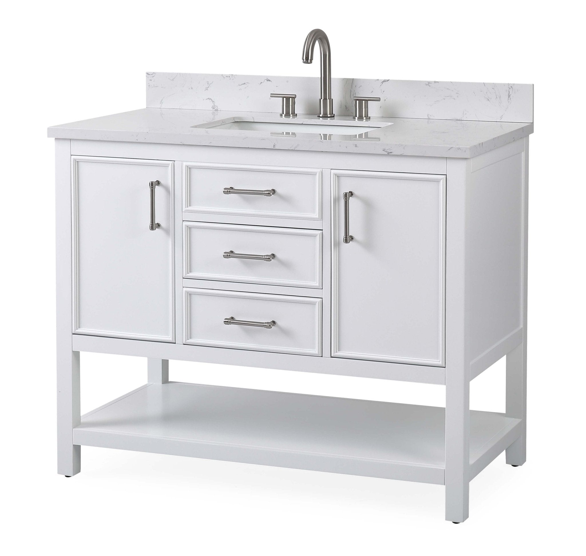 Chans Furniture QT-7220-W42 42"  Tennant Brand White Single Sink Bathroom Vanity - Felton