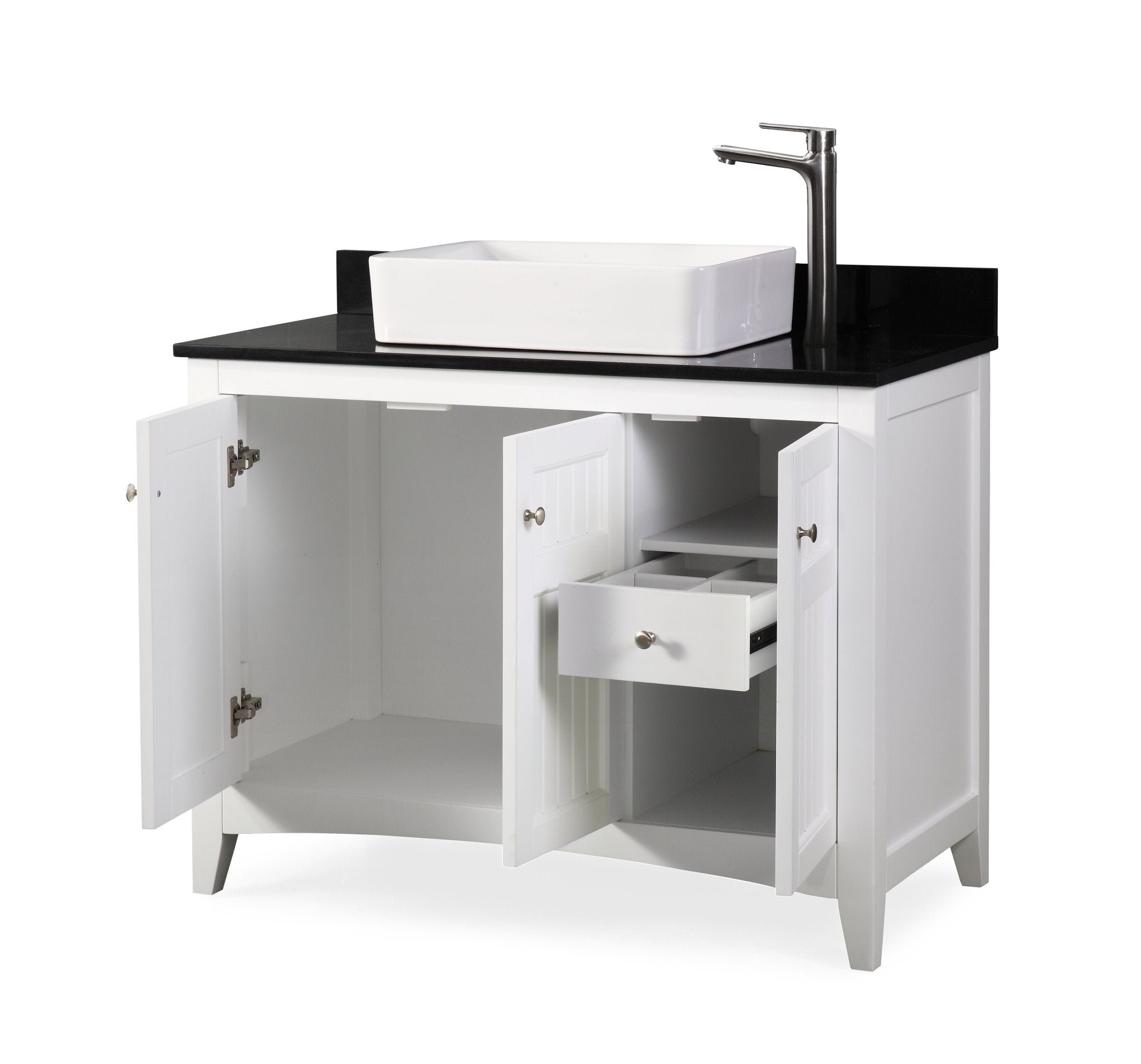 Chans Furniture CF-77888GT 42 Inch White Triadsville Vessel Sink Bathroom Vanity With Black Granite Top