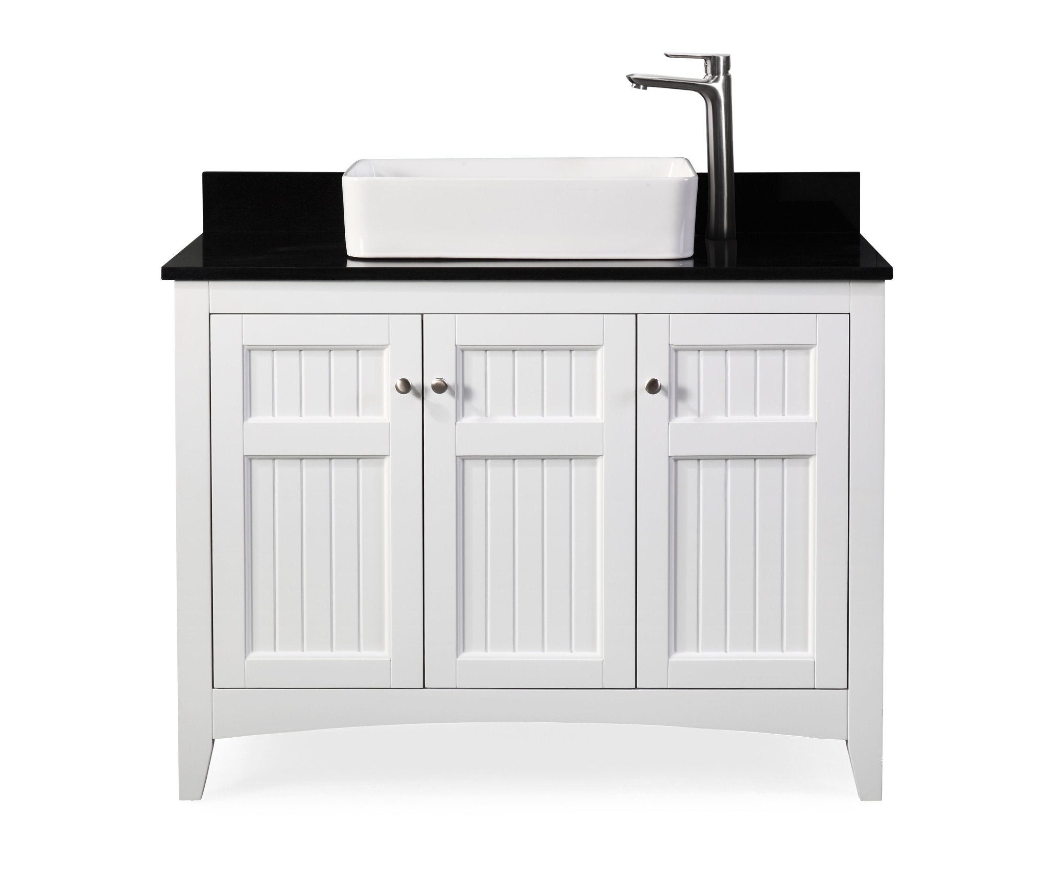 Chans Furniture CF-77888GT 42 Inch White Triadsville Vessel Sink Bathroom Vanity With Black Granite Top