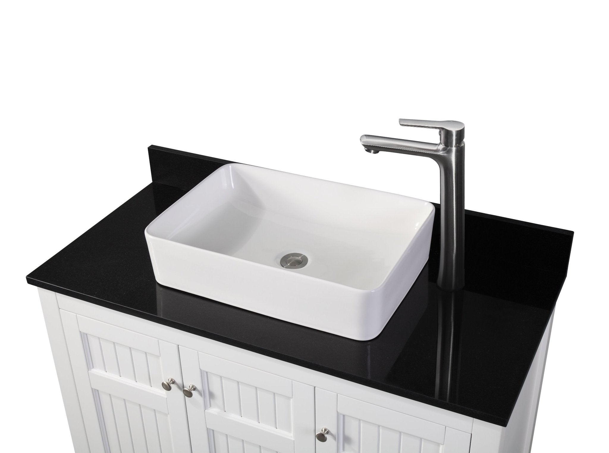 Chans Furniture CF-77888GT 42 Inch White Triadsville Vessel Sink Bathroom Vanity With Black Granite Top