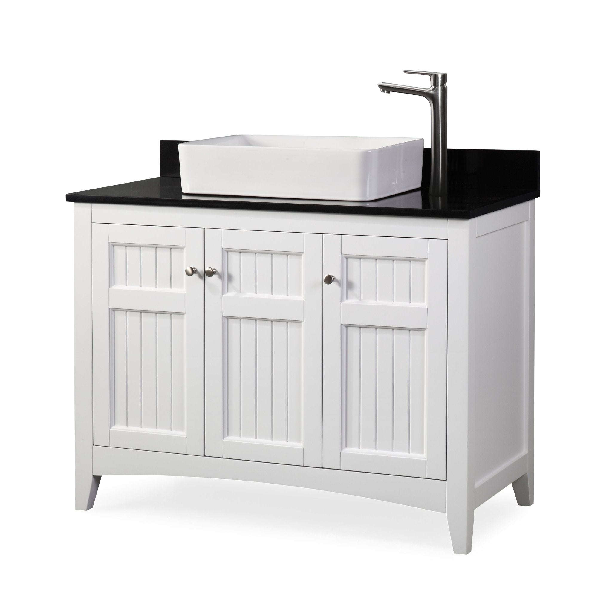 Chans Furniture CF-77888GT 42 Inch White Triadsville Vessel Sink Bathroom Vanity With Black Granite Top