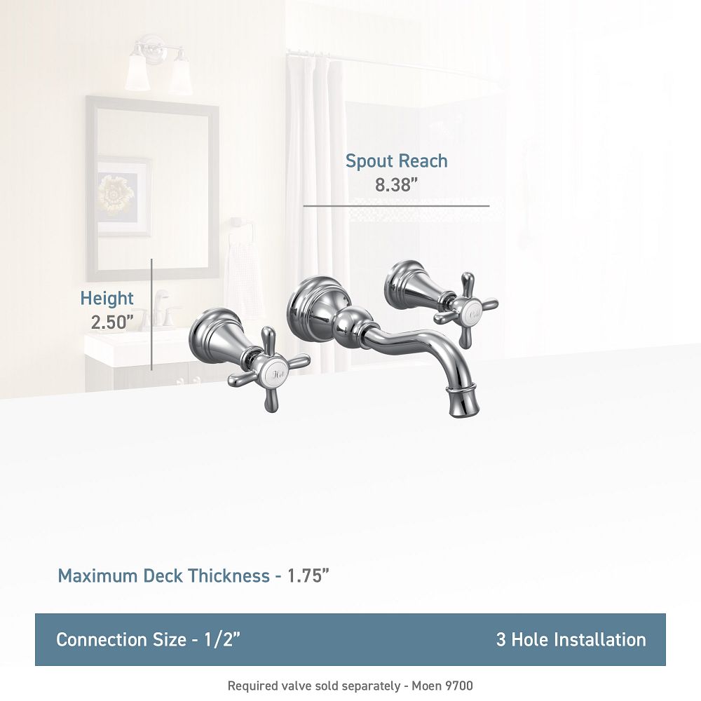Weymouth Two-Handle High Arc Wall Mount Bathroom Faucet