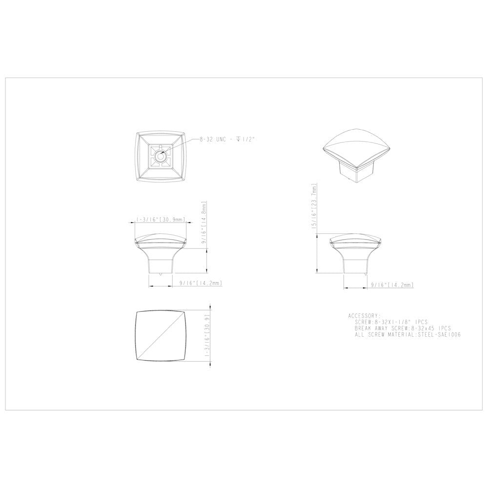Hardware Resources 1-3/16" Overall Length Satin Nickel Square Sonoma Cabinet Knob