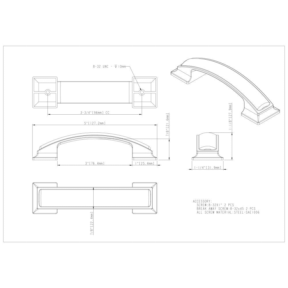 Hardware Resources 96 mm Center-to-Center Satin Nickel Square Annadale Cabinet Pull