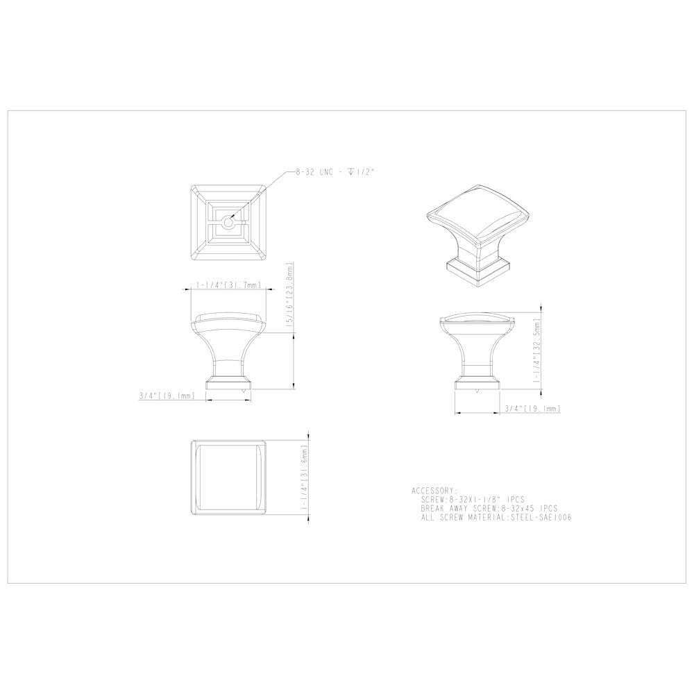Hardware Resources 1-1/4" Overall Length Satin Nickel Square Annadale Cabinet Knob