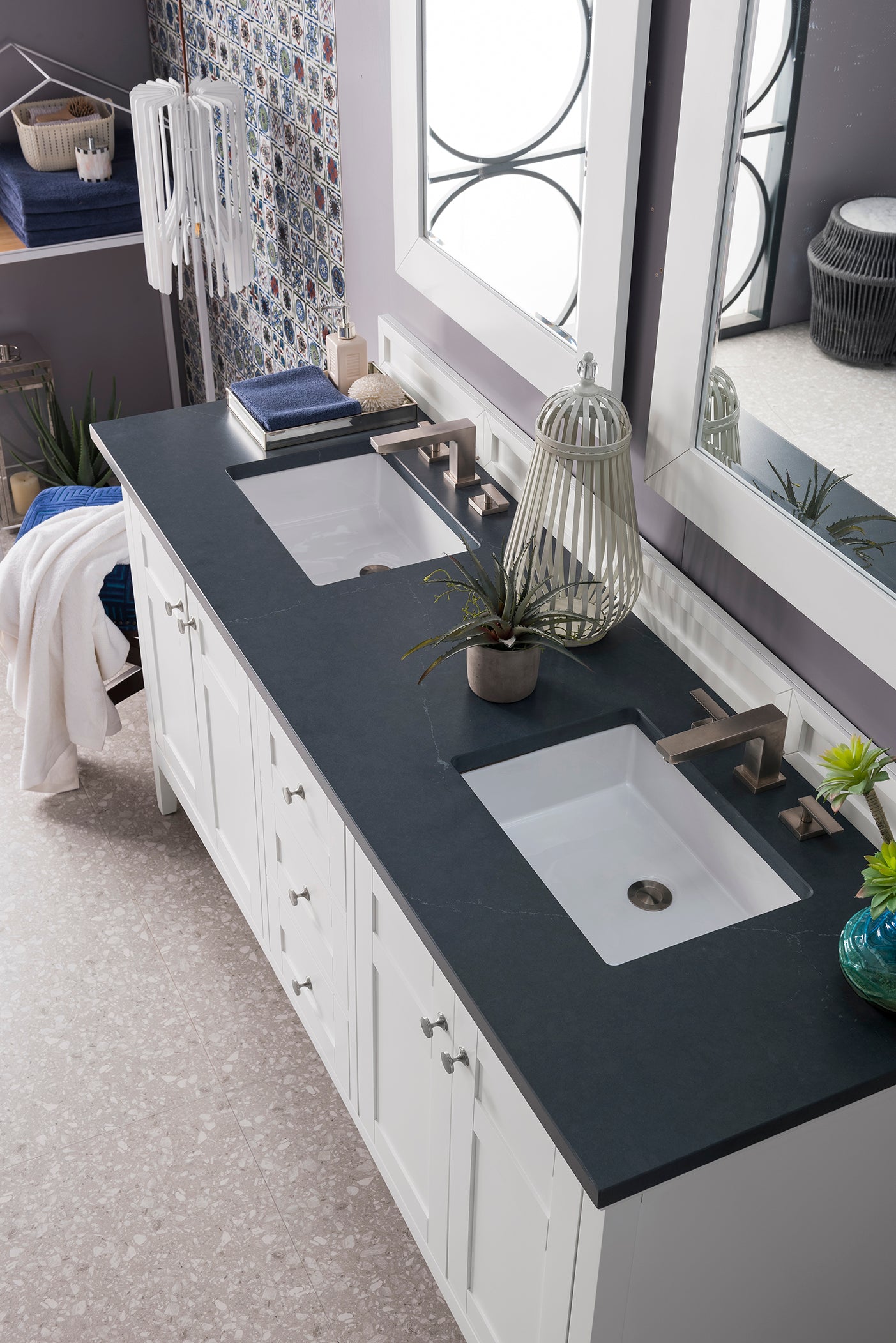 James Martin Palisades 72" Double Vanity in Bright White with 3cm Countertop