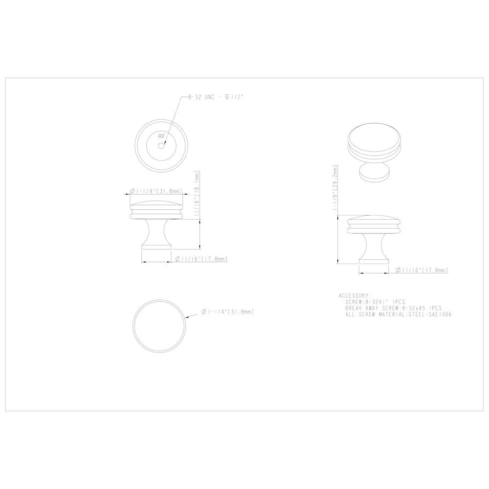 Hardware Resources 1-1/4" Diameter Satin Nickel Marie Cabinet Knob